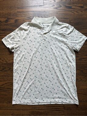 Boys White Polo Shirt with Green Golf Cart Print